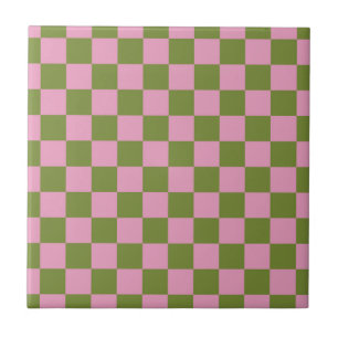 Pink Green Checkered Gingham Pattern Fliese