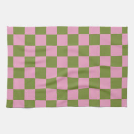 Pink Green Checkered Gingham Pattern Geschirrtuch