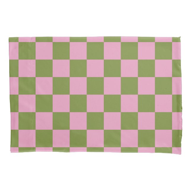 Pink Green Checkered Gingham Pattern Kissenbezug (Vorderseite)