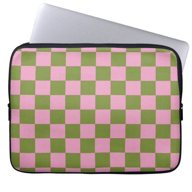 Pink Green Checkered Gingham Pattern Laptopschutzhülle (Vorderseite)