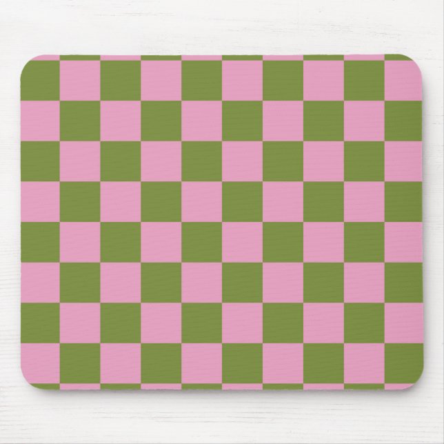 Pink Green Checkered Gingham Pattern Mousepad (Vorne)