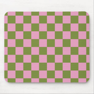 Pink Green Checkered Gingham Pattern Mousepad