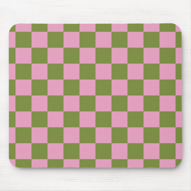 Pink Green Checkered Gingham Pattern Mousepad (Vorne)