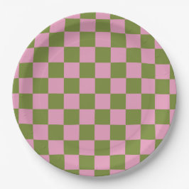 Pink Green Checkered Gingham Pattern Pappteller