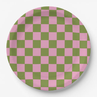 Pink Green Checkered Gingham Pattern Pappteller
