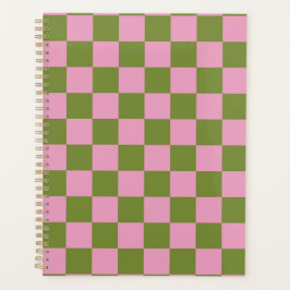 Pink Green Checkered Gingham Pattern Planer