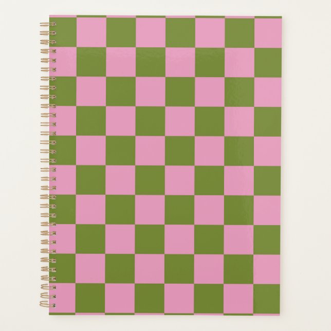 Pink Green Checkered Gingham Pattern Planer (Vorderseite)