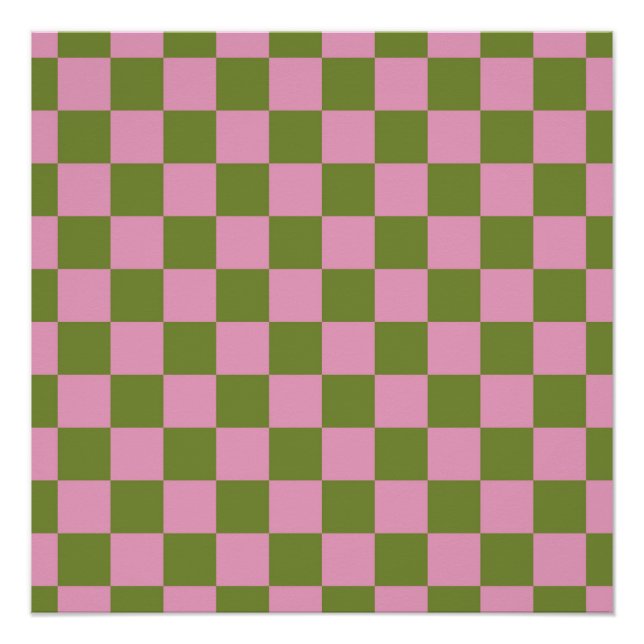 Pink Green Checkered Gingham Pattern Poster (Vorderseite)