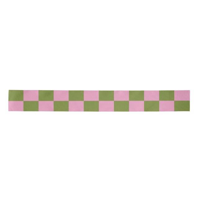 Pink Green Checkered Gingham Pattern Satinband (Vorderseite)