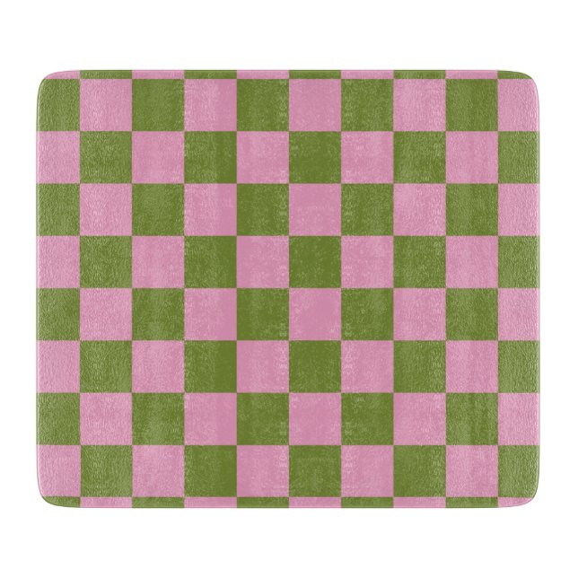 Pink Green Checkered Gingham Pattern Schneidebrett (Vorderseite)