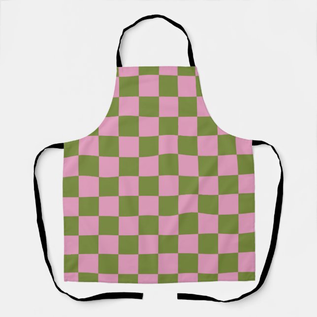 Pink Green Checkered Gingham Pattern Schürze (Vorderseite)