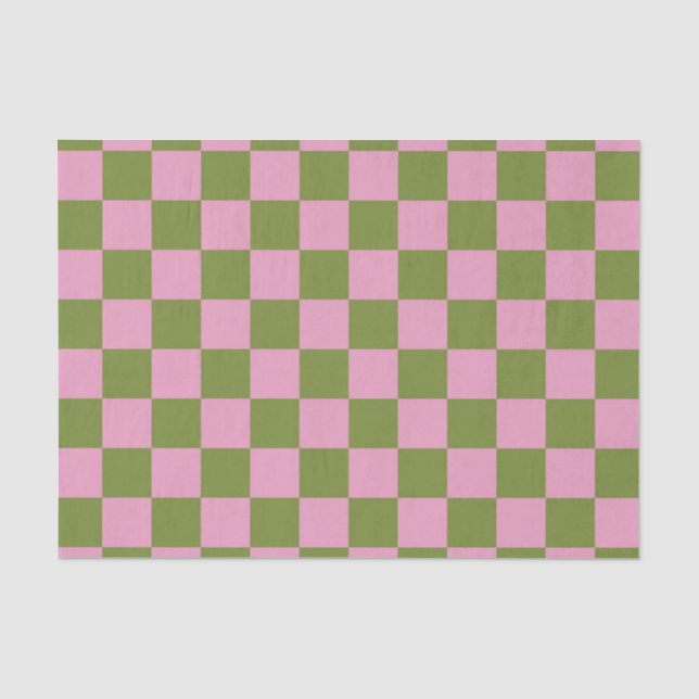 Pink Green Checkered Gingham Pattern Seidenpapier (Vorderseite)