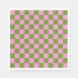 Pink Green Checkered Gingham Pattern Serviette