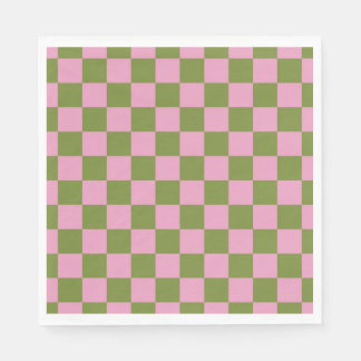 Pink Green Checkered Gingham Pattern Serviette