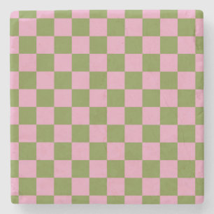 Pink Green Checkered Gingham Pattern Steinuntersetzer