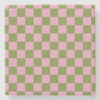 Pink Green Checkered Gingham Pattern Steinuntersetzer