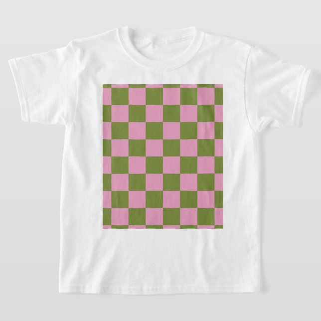 Pink Green Checkered Gingham Pattern T-Shirt (Ablage )