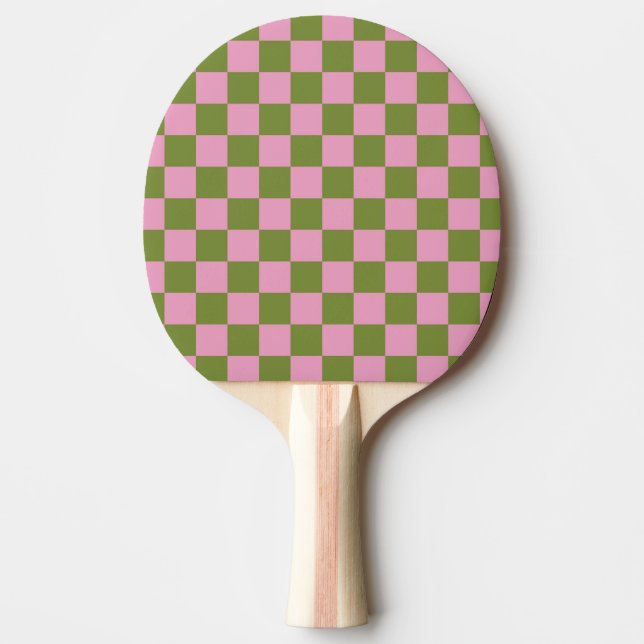 Pink Green Checkered Gingham Pattern Tischtennis Schläger (Vorderseite)