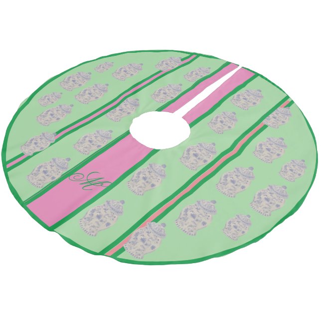 Pink Green Christmas Ginger Jar Jars Tree Skirt  Polyester Weihnachtsbaumdecke (Schrägansicht)