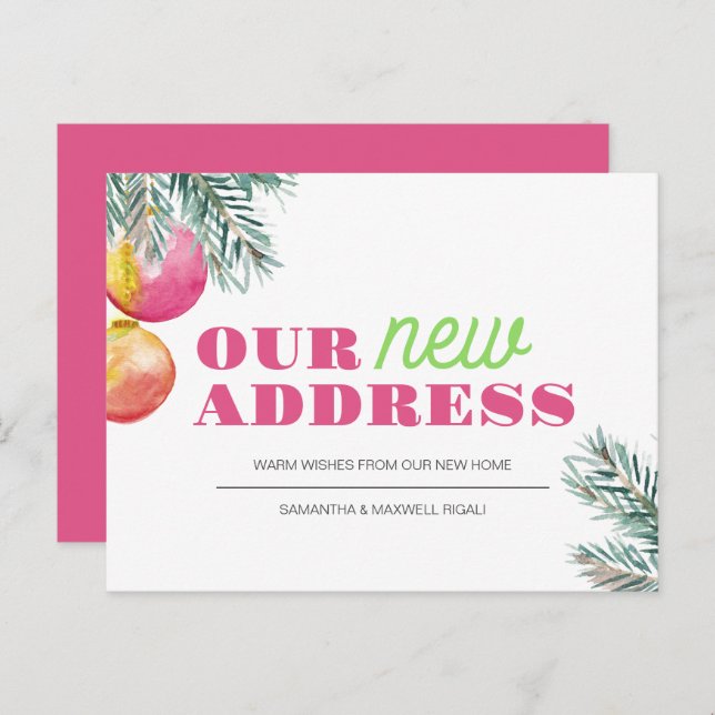 Pink & Green Christmas Housewarming Postcard Postkarte (Vorne/Hinten)