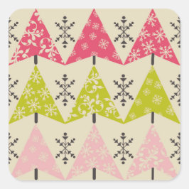 Pink & green Christmas trees Quadratischer Aufkleber