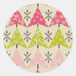 Pink & green Christmas trees Runder Aufkleber