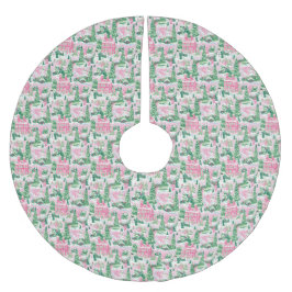 Pink Green Christmas Village Urlaub Polyester Weihnachtsbaumdecke
