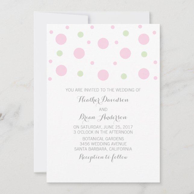 Pink Green Confetti Wedding Einladung (Vorderseite)
