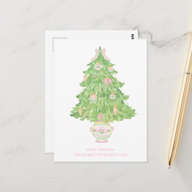 Pink & Green Coquette Bow Preppy Postkarte (Vorderseite/Rückseite Beispiel)