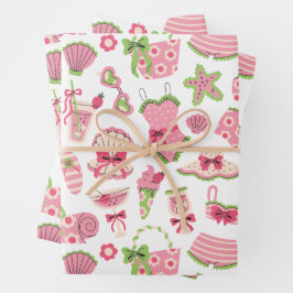 Pink & Green Coquette Summer Beach Vacation Geschenkpapier Set