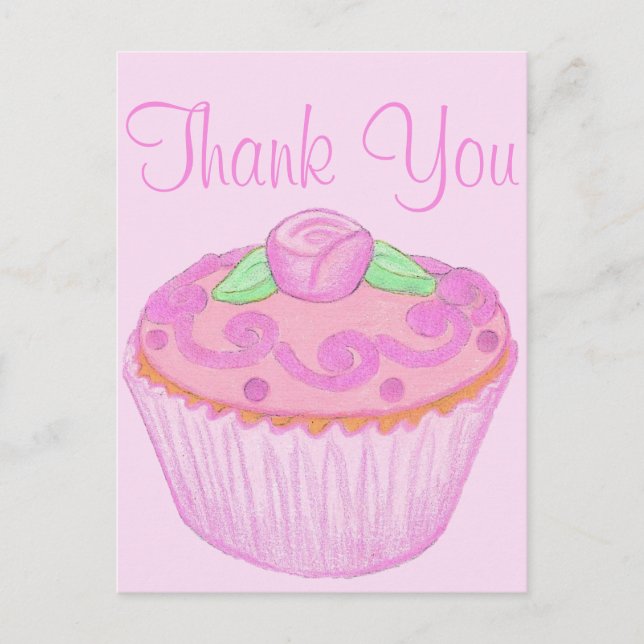 Pink Green Cupcake Danke, Postcard 2 Postkarte (Vorderseite)