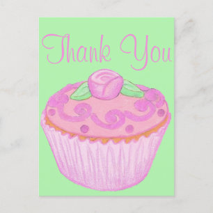 Pink Green Cupcake Danke, Postcard 3 Postkarte