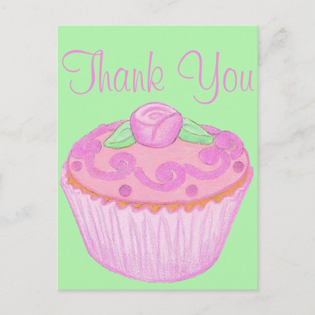 Pink Green Cupcake Danke, Postcard 3 Postkarte (Vorderseite)