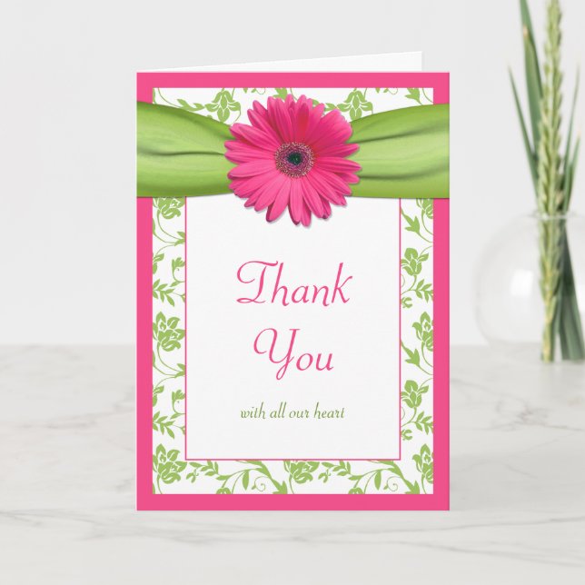 Pink Green Daisy Floral Wedding Danke Karte (Vorderseite)