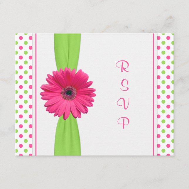 Pink Green Daisy Polka Dot Bat Mitzvah RSVP-Karte RSVP Karte (Vorderseite)