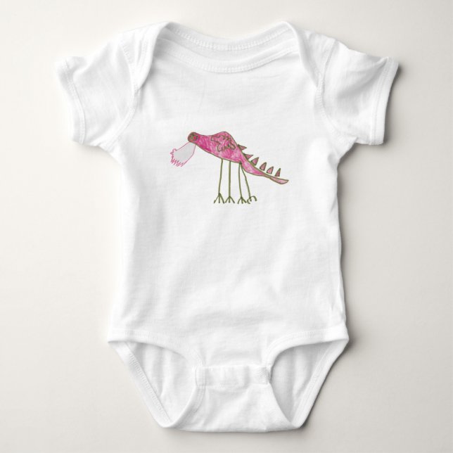 Pink & Green Dragon Baby Bodysuit Strampler (Vorderseite)