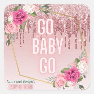Pink Green Eleganter Glitzer Tropfen Derby Baby Sh Quadratischer Aufkleber