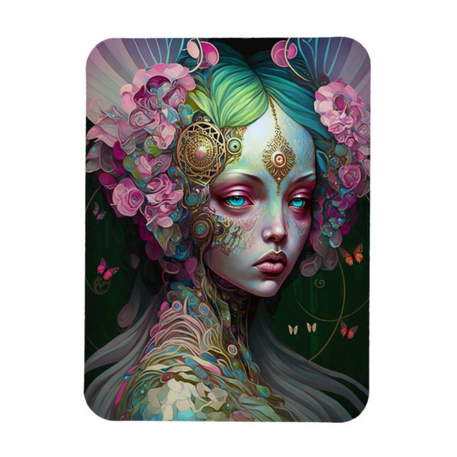 Pink Green Elf Fairy Woman Fantasy Art Magnet (Vertikal)