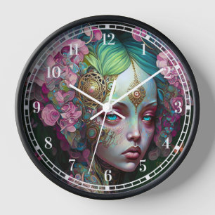 Pink Green Elf Fairy Woman Fantasy Art Uhr