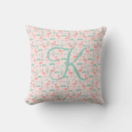 Pink Green Flamingo Monogram Tropical Birds Kissen