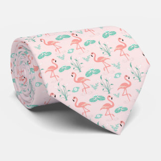 Pink Green Flamingo's Tropical Birds Wedding  Krawatte