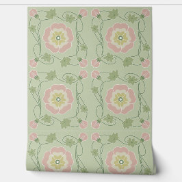 Pink Green Floral Art Nouveau Tapete