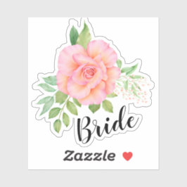 Pink Green Floral Bouquet Aquarell Rose Bridge Aufkleber