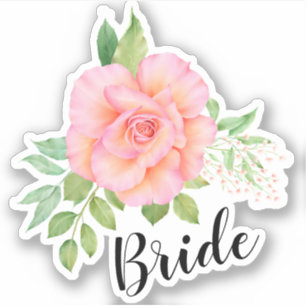 Pink Green Floral Bouquet Aquarell Rose Bridge Aufkleber