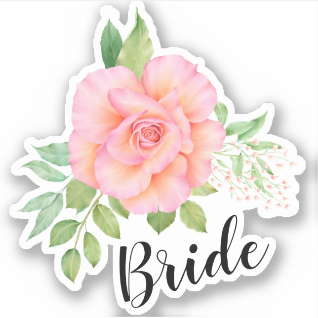 Pink Green Floral Bouquet Aquarell Rose Bridge Aufkleber (Vorderseite)