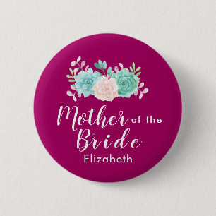 Pink & Green Floral Bouquet Mutter der Braut Button