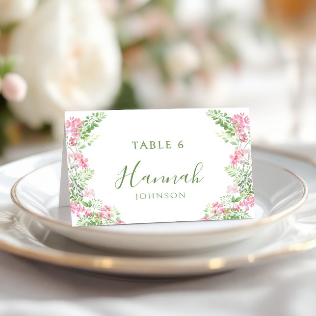 Pink Green Floral Bridal Shower Place Cards Tischnummer (Von Creator hochgeladen)