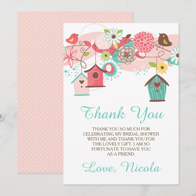 Pink & Green Floral Bridal Shower Thank You Card Dankeskarte (Vorne/Hinten)