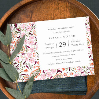 Pink Green Floral Paisley Verlobung laden Dankeskarte