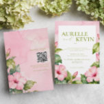 Pink Green Floral Summer Watercolor QRcode Wedding Einladung<br><div class="desc">Pink Green Floral Summer Watercolor QRcode Wedding Invitation</div>